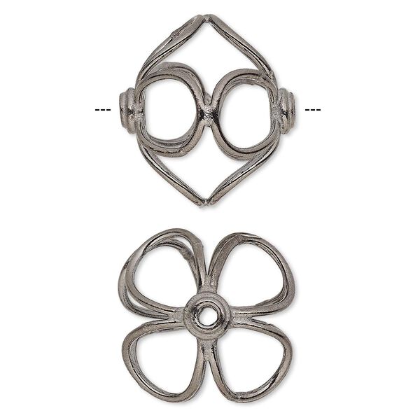 Bead, gunmetal-finished copper, 28x25mm open flower saucer with 2.5mm hole. Sold per pkg of 2. image number 0