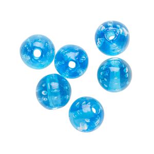 Bead, lampworked glass, translucent aqua blue, 10mm round. Sold per pkg of 6.