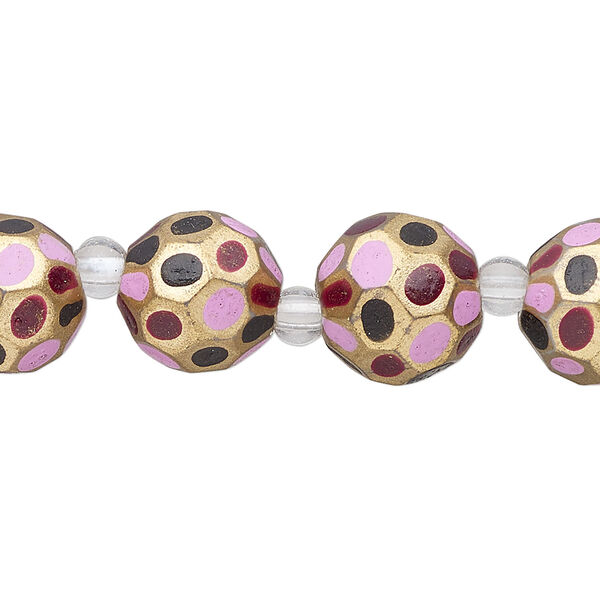Bead, glass 1pkg4, multicolored, 12mm hand-painted faceted round. image number 0