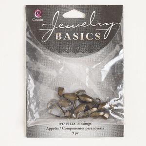 Bail, ice-pick, brass, pkg/9, 11x5mm shield with 8.2mm grip length, antique brass finish.