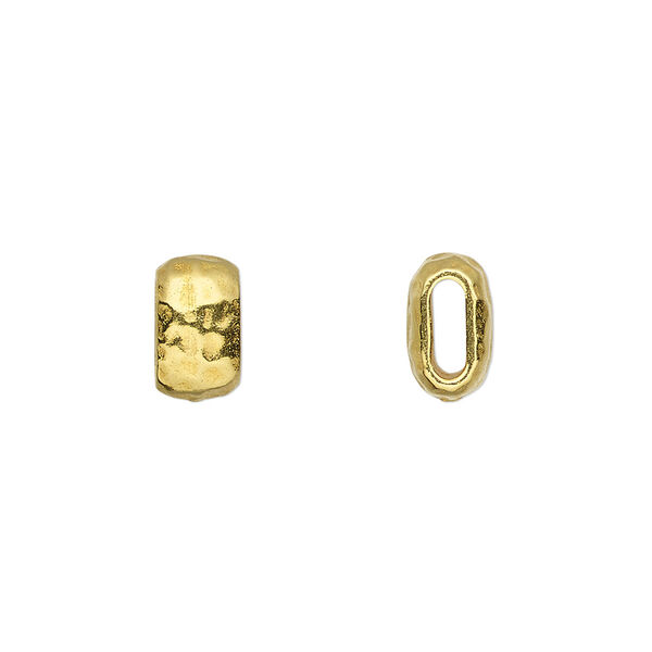 Bead, TierraCast®, gold-plated pewter (tin-based alloy), 10x5.5mm flattened hammered barrel. Sold per pkg of 20. image number 0