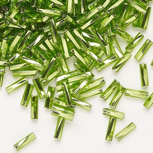 Bead, Preciosa Ornela Czech glass, bugle bead, pkg/50g, 1/4 inch twisted, silver-lined transparent lime green, (57430).