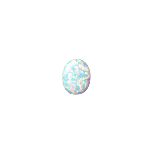 Cabochon, "opal" (silica and epoxy) (man-made), white, 10x8mm calibrated oval. Sold individually. image number 0