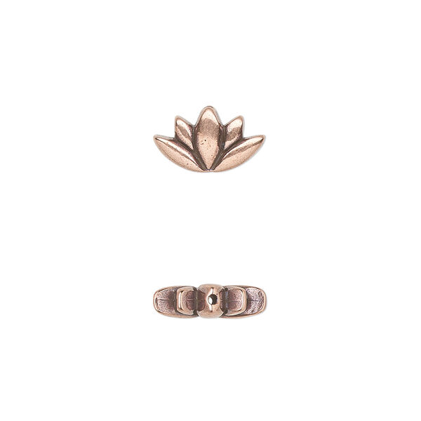 Bead, TierraCast®, antique copper-plated pewter (tin-based alloy), 12x7mm lotus with renewal theme. Sold per pkg of 20. image number 0
