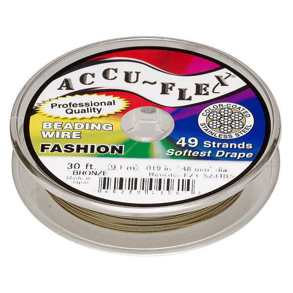 Beading wire, Accu-Flex®, nylon and stainless steel, bronze, 49 strand, 0.019-inch diameter. Sold per 30-foot spool. image number 0