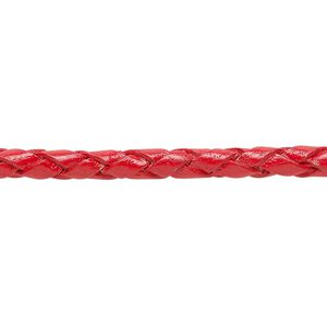 Bolo cord, leather, red, 3.5-4.5mm round. Sold per pkg of (4) 35-inch lengths.