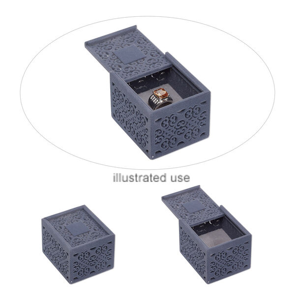 Box, ring, flocked and padded velveteen / acrylic / steel, grey, 2-3/4 x 2-3/8 x 2 inch rectangle with slide opening. Sold individually. image number 0
