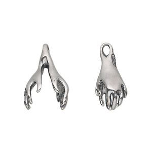 Charm, antiqued sterling silver, 19x12mm hands, fits 10mm bead. Sold individually.