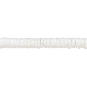 Bead, white litub shell (natural), 4-5mm hand-cut heishi, Mohs hardness 3-1/2. Sold per 24-inch strand.
