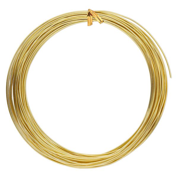 Wire, anodized aluminum, gold, 1.25mm round, 16 gauge. Sold per pkg of 45 feet. image number 0