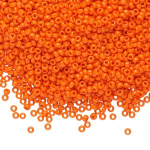 Seed bead, Miyuki, glass, pkg/25g, #11 rocaille, opaque orange, (RR-406).