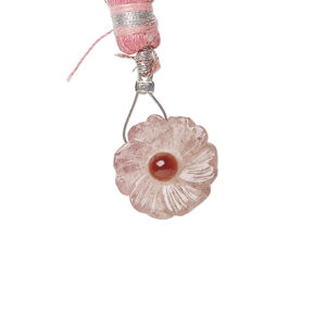 Strawberry quartz / garnet 1pkg1, top-drilled hand-cut 1sided carved flower bead natural, 14mm