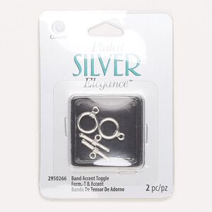 Clasp, toggle, lacquer and silver-plated brass, 11mm round. Sold per pkg of 2.