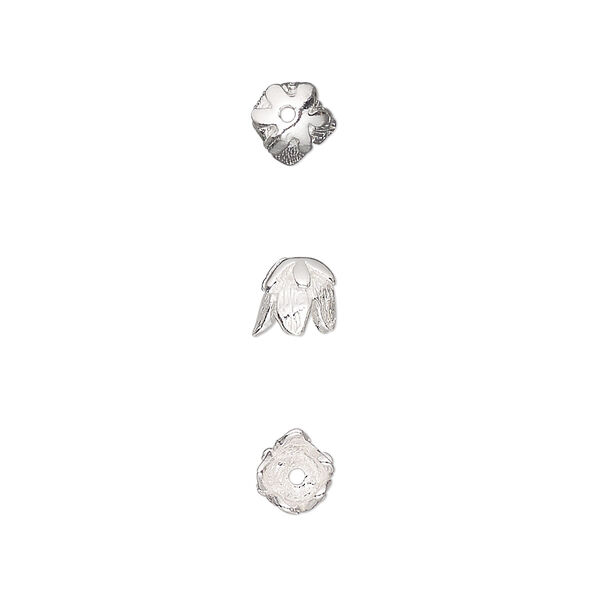 Bead cap, sterling silver, 5.5x5mm flower, fits 5-6mm bead. Sold per pkg of 4. image number 0