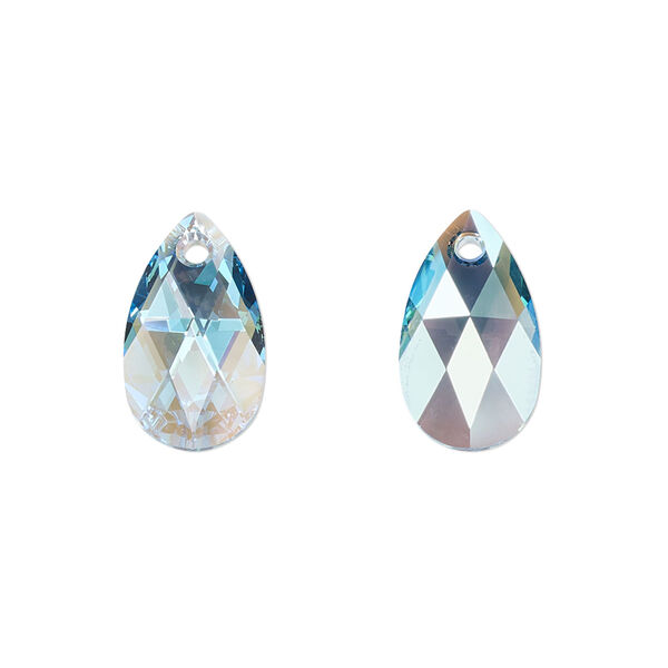 Drop 2pk aquamarine shimmer, Crystal Passions® 16x9mm pendant pear 6106 image number 0