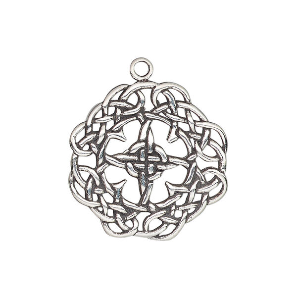 Charm, antiqued sterling silver, 24mm single-sided Celtic weave. Sold individually. image number 0