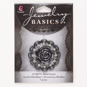 Focal, "pewter" (zinc-based alloy) and glass, pkg/1, gunmetal finish and pale yellow, 39mm fancy round rose.