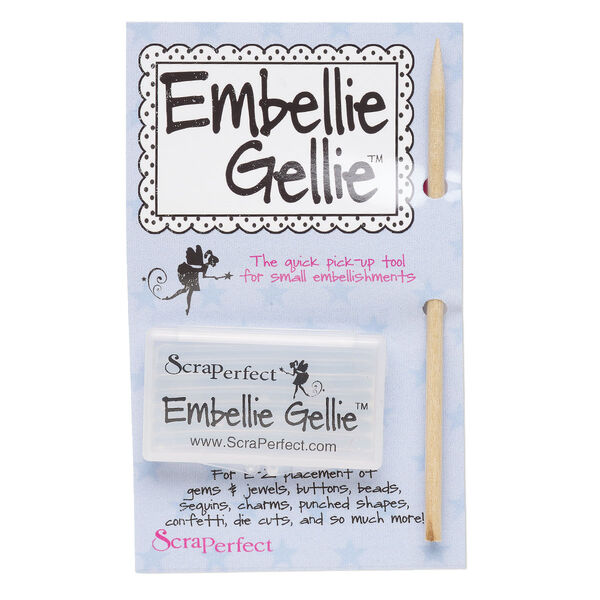 Embellishment positioner, Embellie Gellie™, plastic / silicone rubber / wood, clear, 2-1/8 x 1-1/4 inches with 4-1/2 inch wand. Sold individually. image number 0
