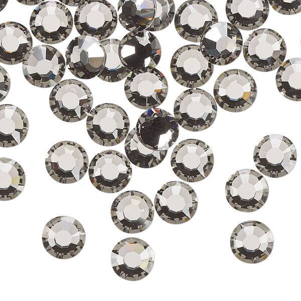 Flat back, Dance With Me™ crystal rhinestone, black diamond, foil back, 6.32-6.5mm rose, SS30. Sold per pkg of 48. image number 0