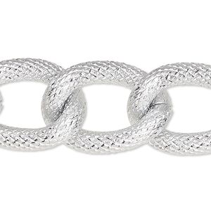 Chain 1pkg1 silver-plated curb, 19mm textured, aluminum 25 foot unfinished