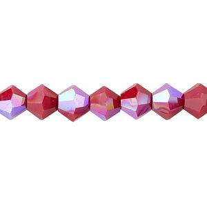 Bead 1pk opaque red AB, Celestial Crystal® 8mm bicone 15.5-16 inch