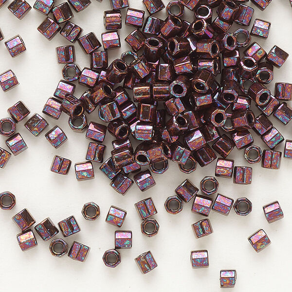 Seed bead, Delica®, glass, pkg/7.5g, #8 cut, opaque metallic dark raspberry (DBLC-0012). image number 0