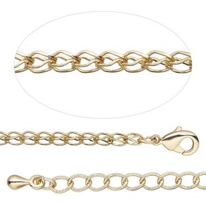 Chain 1pkg1 teardrop, 2.2mm double / lobster claw clasp, gold-finished brass 18 inch