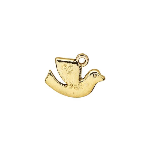Charm, antique gold-finished "pewter" (zinc-based alloy), 17x12mm double-sided dove. Sold per pkg of 20. image number 0