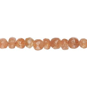 Sunstone 1pkg1, hand-cut faceted pebble bead natural 14 inch small