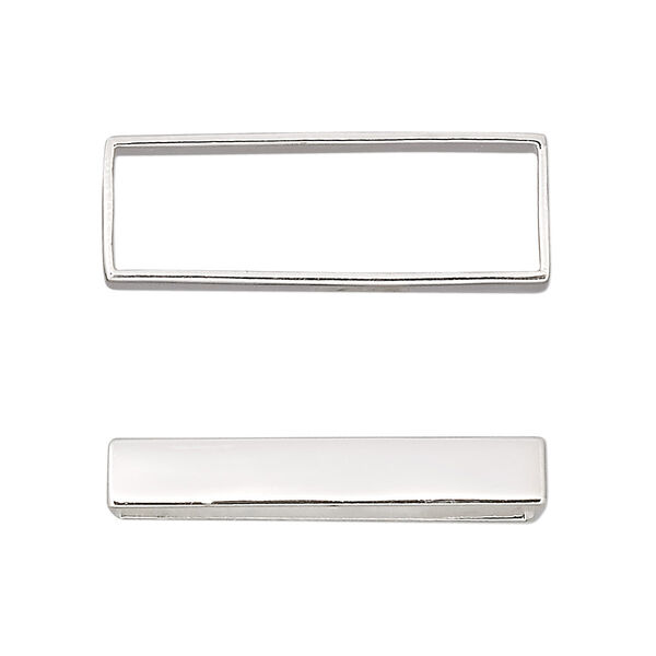 Bead frame, sterling silver, 30x10mm rectangle, fits up to 8mm bead. Sold individually. image number 0
