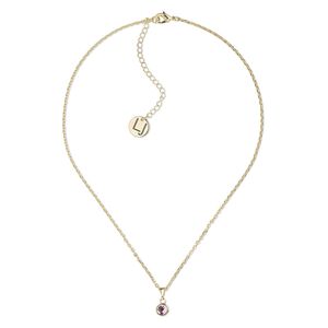 Necklace, Everyday Jewelry™, Crystal Passions® and gold-plated "pewter", light rose, 7.5mm round, 16 inches with 2-1/2 inch extender chain and lobster claw clasp. Sold individually.