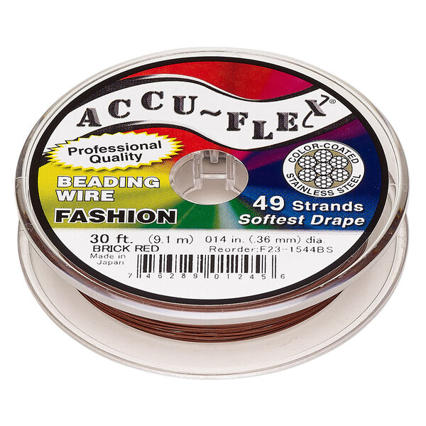 Beading wire, Accu-Flex®, nylon and stainless steel, brick red, 49 strand, 0.014-inch diameter. Sold per 30-foot spool. image number 0