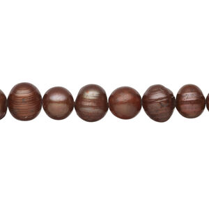 Freshwater pearl 1pkg1, semi-round, 14 inch red brown 7-9mm cultured