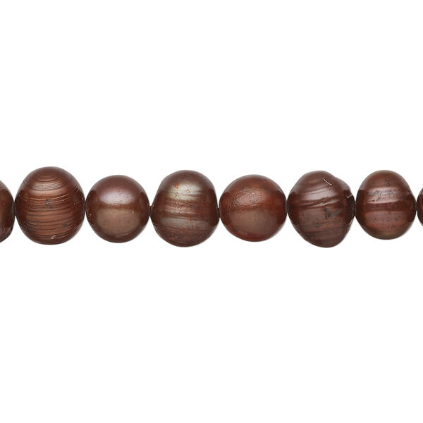Freshwater pearl 1pkg1, semi-round, 14 inch red brown 7-9mm cultured image number 0