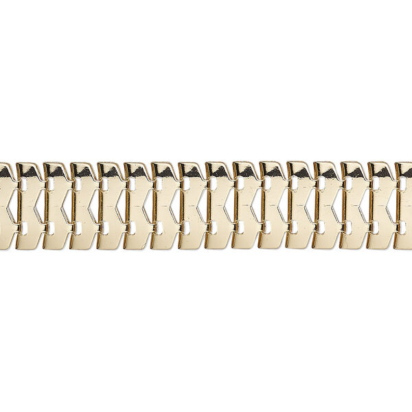 Chain, gold-finished steel, 10mm interlocking band link. Sold per pkg of 5 feet. image number 0