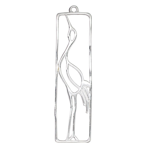 Focal, Amoracast®, sterling silver, 41x11mm double-sided rectangle with cutout crane. Sold individually. image number 0