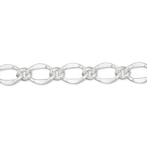 Chain 1pkg1 long & short, 6mm oval, silver-finished brass 5 foot unfinished