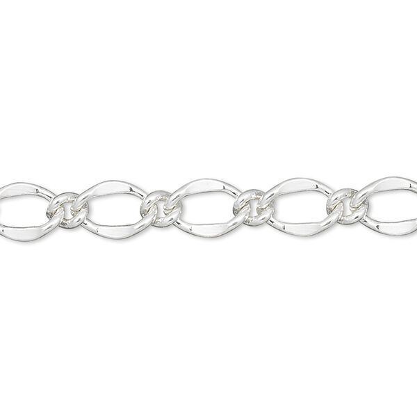 Chain, silver-finished brass, 6mm oval long and short. Sold per pkg of 5 feet. image number 0
