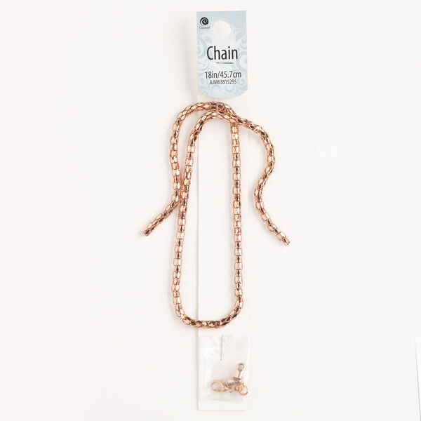 Chain and finding assortment, brass and steel, pkg/6, copper finish, 4mm lantern chain and mixed findings. image number 0
