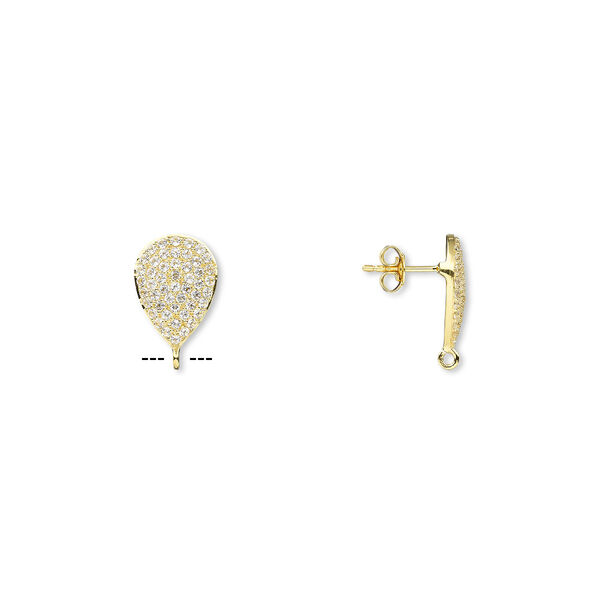 Earstud, white topaz (natural) and gold-finished sterling silver, 17x12mm teardrop with open loop. Sold per pair. image number 0