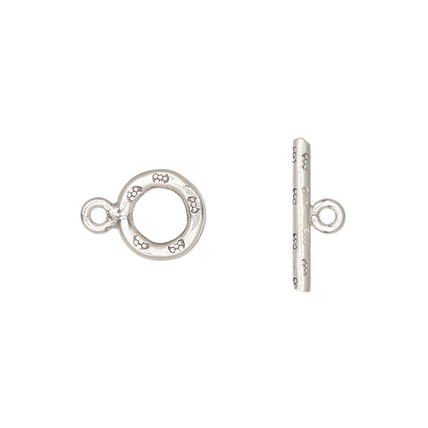 Clasp, toggle, Hill Tribes, antiqued sterling silver, 9mm round. Sold per pkg of 2. image number 0