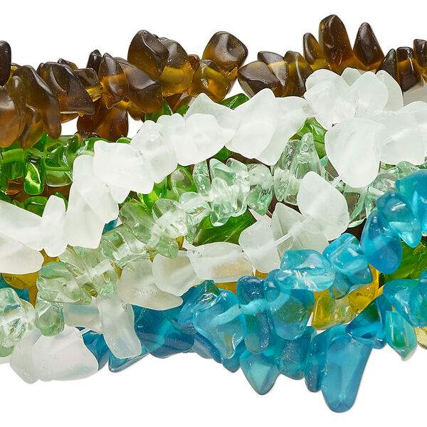 Bead mix, glass, mixed colors, small to extra-large chip. Sold per pkg of (10) 36-inch strands. image number 0