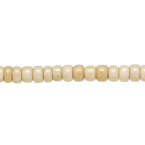 Bead, bone (dyed), antiqued brown and white, 5x3mm rondelle, Mohs hardness 2-1/2. Sold per 15-1/2" to 16" strand. image number 0