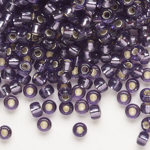 Seed bead, Miyuki, glass, pkg/250g, #6 rocaille, transparent silver-lined amethyst purple (RR-24).