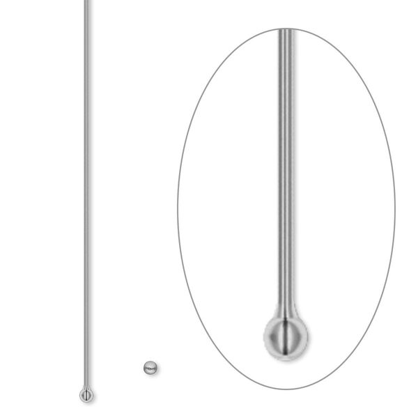 Head pin, gunmetal-plated brass, 2 inches with 1.5mm ball, 23 gauge. Sold per pkg of 100. image number 0