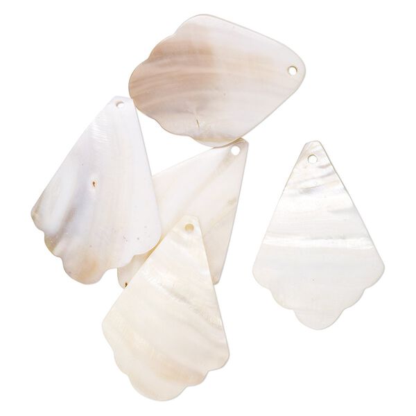 Focal, mother-of-pearl shell (bleached), 65x48mm-70x45mm freeform teardrop, Mohs hardness 3-1/2. Sold per pkg of 5. image number 0