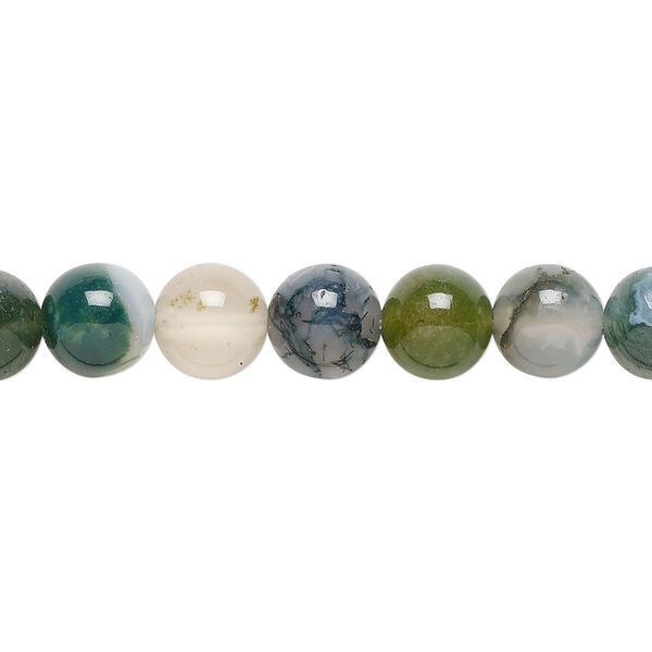 Bead, moss agate (natural), 8mm round, B grade, Mohs hardness 6-1/2 to 7. Sold per 15-1/2" to 16" strand. image number 0