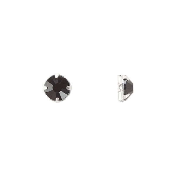Bead 12pk rose montees jet silver plate, Preciosa Czech crystal 6.32-6.5mm round SS30 image number 0