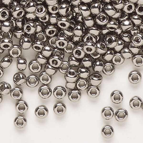 Seed bead, Miyuki, glass, pkg/250g, #8 rocaille, opaque nickel-plated, (RR-190). image number 0