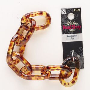 Chain, acrylic, pkg/7-1/2 inches, 23mm oval rolo, amber brown.